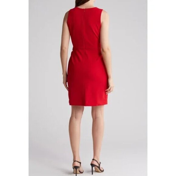 TAHARI ASL Red Stretch Crepe A-Line Grommet Side Tie Dress Sz: 8 - Picture 2 of 13